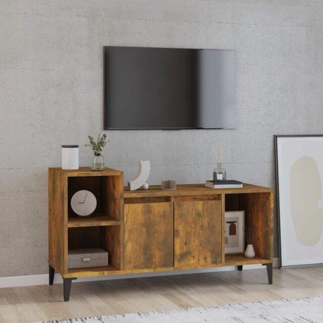 Berkfield Home TV Cabinet Smoked Oak 100x35x55 cm Engineered Wood in Brown - Size: 100 x 35 x 55 cm - image 1