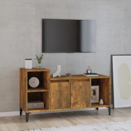Berkfield Home TV Cabinet Smoked Oak 100x35x55 cm Engineered Wood in Brown - Size: 100 x 35 x 55 cm - thumbnail 1