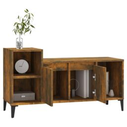 Berkfield Home TV Cabinet Smoked Oak 100x35x55 cm Engineered Wood in Brown - Size: 100 x 35 x 55 cm - thumbnail 4