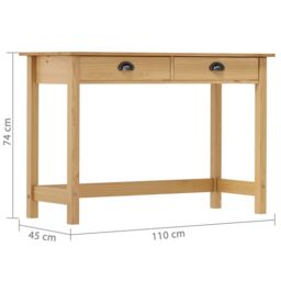 Berkfield Home Console Table Hill with 2 Drawers 110x45x74 cm Solid Pine Wood in Brown - Size: 110 x 45 x 74 cm - thumbnail 6