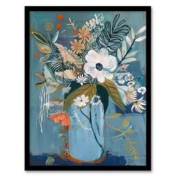 "Artery8 Elegant Botanical Bouquet Flowers in Blue Vase Framed Art Print - Size: W12"" x H16""" - thumbnail 1