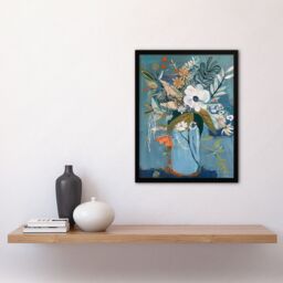 "Artery8 Elegant Botanical Bouquet Flowers in Blue Vase Framed Art Print - Size: W12"" x H16""" - thumbnail 4