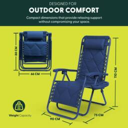Keplin Set of 2 XXL Premium Heavy Duty Quilted Zero Gravity Chairs in Navy - thumbnail 2