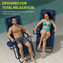 Keplin Set of 2 XXL Premium Heavy Duty Quilted Zero Gravity Chairs in Navy - thumbnail 8