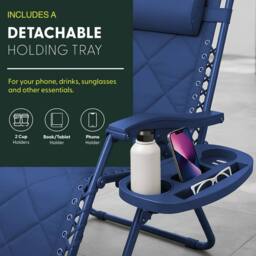 Keplin Set of 2 XXL Premium Heavy Duty Quilted Zero Gravity Chairs in Navy - thumbnail 7