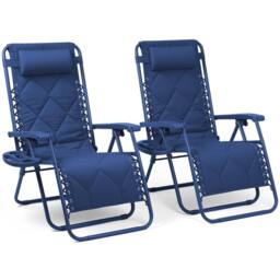 Keplin Set of 2 XXL Premium Heavy Duty Quilted Zero Gravity Chairs in Navy - thumbnail 1