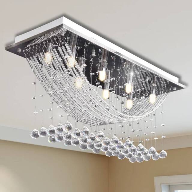 Berkfield Home White Ceiling Lamp with Glittering Glass Crystal Beads 8 x G9 29 cm in Silver - image 1