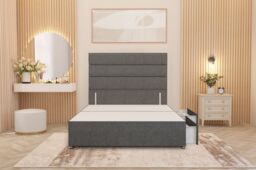 Somnior Chambery Divan Bed Frame 2 Drawers with Floor Standing Headboard Linen in Mid Grey - Size: Small Single - thumbnail 4