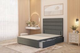 Somnior Chambery Divan Bed Frame 2 Drawers with Floor Standing Headboard Linen in Mid Grey - Size: Small Single