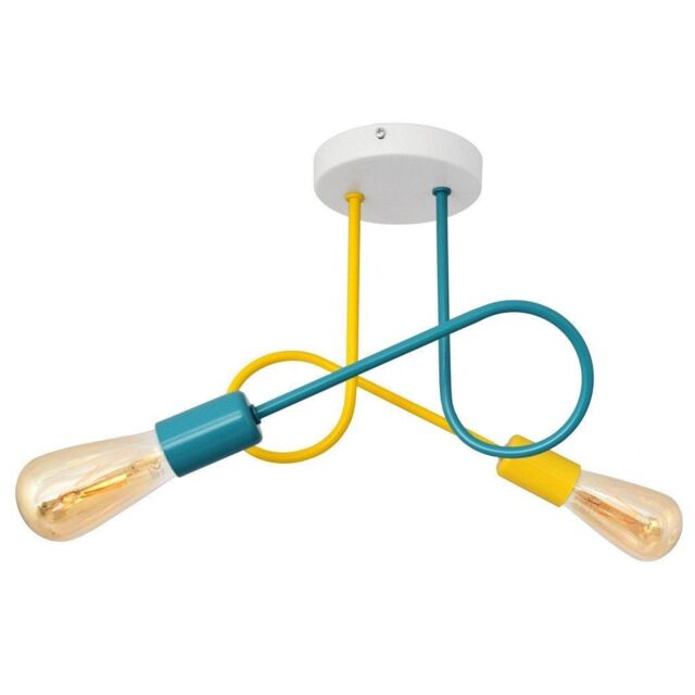 Netlighting Oxford Multi Arm Semi Flush Ceiling Light White Yellow Turquoise 38cm