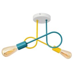 Netlighting Oxford Multi Arm Semi Flush Ceiling Light White Yellow Turquoise 38cm