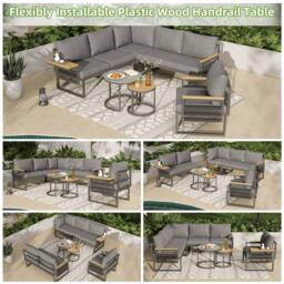 Merax Grey 6 Seater Garden Corner Furniture Sofa Set with Nesting Tables - thumbnail 2
