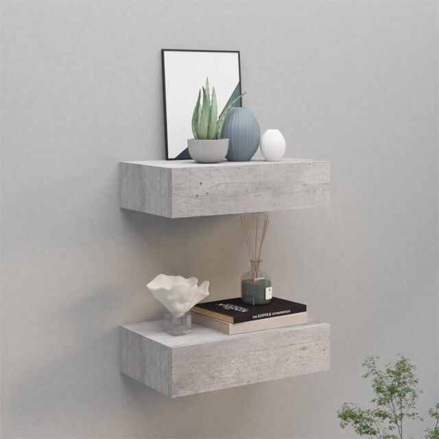 Berkfield Home Wall Drawer Shelves 2 pcs Concrete Grey 40x23.5x10cm MDF - Size: 40x23.5x10 cm - image 1