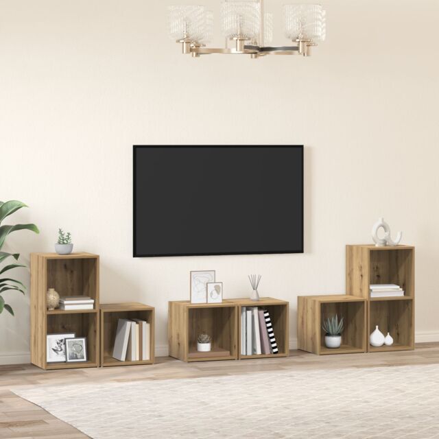 Berkfield Home TV Cabinet Set with Shelf with Storage 6 pcs Artisan Oak Engineered Wood in Brown - image 1