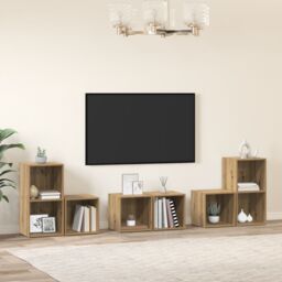 Berkfield Home TV Cabinet Set with Shelf with Storage 6 pcs Artisan Oak Engineered Wood in Brown - thumbnail 1