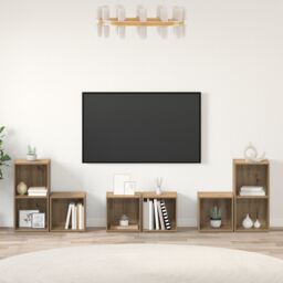 Berkfield Home TV Cabinet Set with Shelf with Storage 6 pcs Artisan Oak Engineered Wood in Brown - thumbnail 4