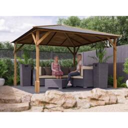 Dunster House Wooden Gazebo 3x3m Heavy Duty Pressure Treated Superfelt Utopia 300 in Brown - thumbnail 3