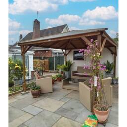 Dunster House Wooden Gazebo 3x3m Heavy Duty Pressure Treated Superfelt Utopia 300 in Brown - thumbnail 5