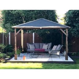 Dunster House Wooden Gazebo 3x3m Heavy Duty Pressure Treated Superfelt Utopia 300 in Brown - thumbnail 7