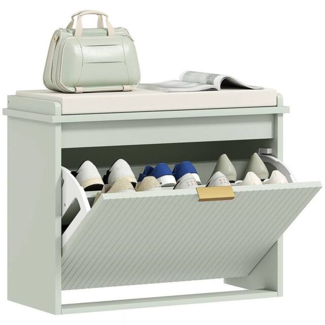 Havendro Shoe Storage Bench with Cushion & Flip-Drawer in Green - image 1