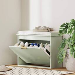 Havendro Shoe Storage Bench with Cushion & Flip-Drawer in Green - thumbnail 3
