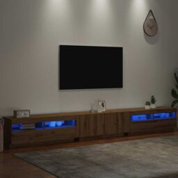 Berkfield Home TV Cabinet with LED Lights Artisan Oak 300x35x40 cm Engineered Wood in Brown - Size: 300 x 35 x 40 cm - thumbnail 5