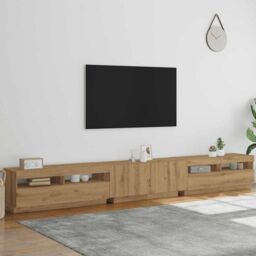 Berkfield Home TV Cabinet with LED Lights Artisan Oak 300x35x40 cm Engineered Wood in Brown - Size: 300 x 35 x 40 cm - thumbnail 4