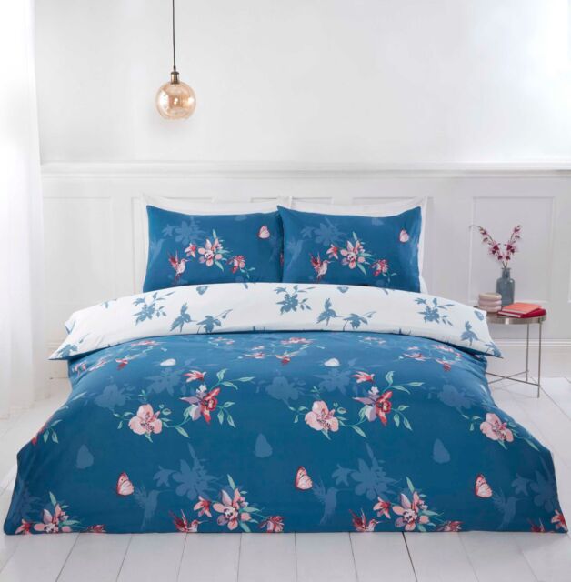 Rapport Home Hummingbird Microfibre Floral Duvet Cover Set With Pillowcase in Blue - Size: King - image 1