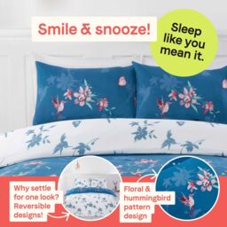 Rapport Home Hummingbird Microfibre Floral Duvet Cover Set With Pillowcase in Blue - Size: King - thumbnail 3