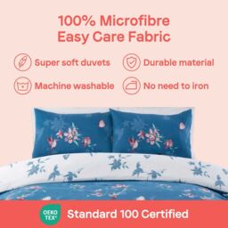 Rapport Home Hummingbird Microfibre Floral Duvet Cover Set With Pillowcase in Blue - Size: King - thumbnail 7