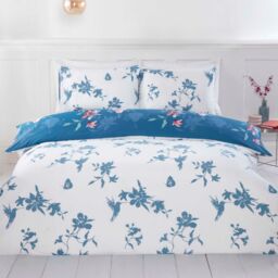 Rapport Home Hummingbird Microfibre Floral Duvet Cover Set With Pillowcase in Blue - Size: King - thumbnail 4