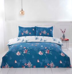 Rapport Home Hummingbird Microfibre Floral Duvet Cover Set With Pillowcase in Blue - Size: King - thumbnail 1