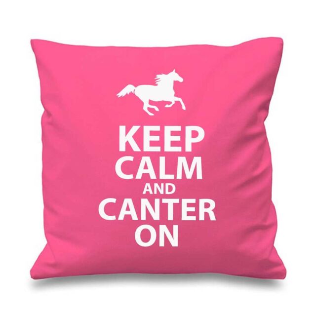 "60 SECOND MAKEOVER Pink Cushion Cover Keep Calm & Canter On 16"" x 16"" Daughter Friend Gift Decorative Cushion Home Horse Equestrian"
