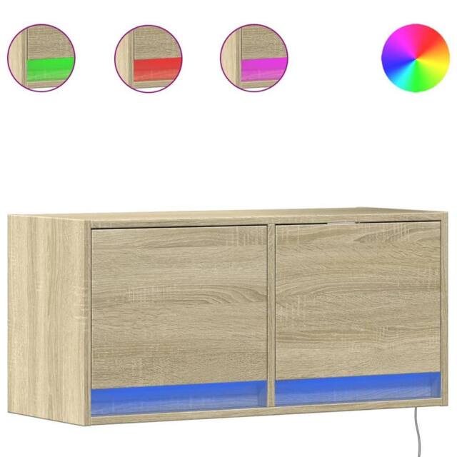 Berkfield Home TV Wall Cabinet with LED Lights Sonoma Oak 80x31x35 cm in Light Brown - Size: 80 x 31 x 35 cm - image 1