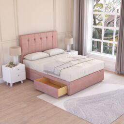 Sloomy Highbury Plush Velvet Memory Foam Bed Set With 2 Drawers, Mattress & Headboard in Pink - Size: Super King - thumbnail 2