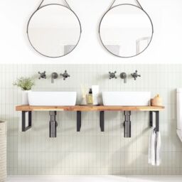 Berkfield Home Basin Shelf Wall Mounted Steel & Solid Wood Acacia in Brown - thumbnail 3
