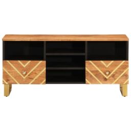 Berkfield Home TV Cabinet Brown & Black 100x33.5x46 cm Solid Wood Mango - thumbnail 4