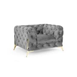 Stratus Interiors Italian Chesterfield Sofa Plush Velvet UK Manufactured in Silver - Size: 1 Seater - thumbnail 1
