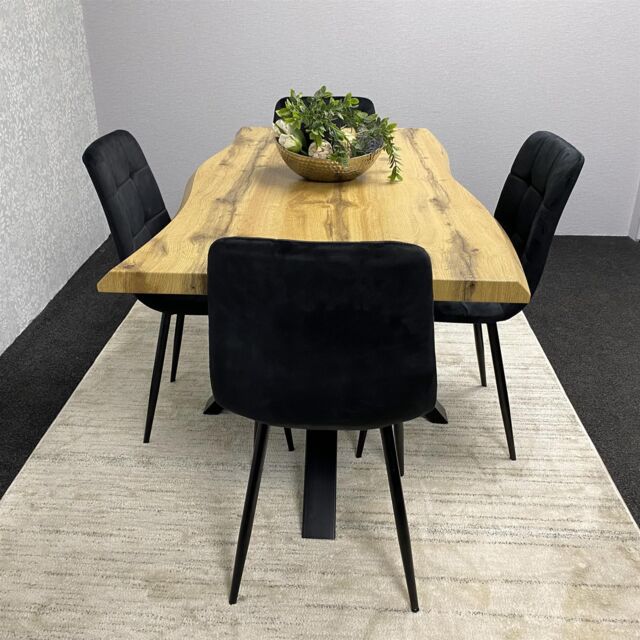KOSY KOALA Wooden Dining Table with 4 Black Velvet Chairs, Stylish Dining Room Furniture in Brown - image 1
