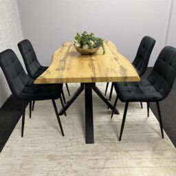 KOSY KOALA Wooden Dining Table with 4 Black Velvet Chairs, Stylish Dining Room Furniture in Brown - thumbnail 6
