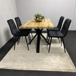KOSY KOALA Wooden Dining Table with 4 Black Velvet Chairs, Stylish Dining Room Furniture in Brown - thumbnail 5