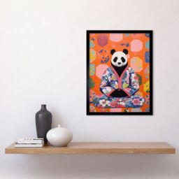Artery8 Wall Art Print Meditating Panda Meditation Yogi in Floral Kimono Conceptual Art Vibrant Bold Colourful Acrylic Painting Art Framed - thumbnail 2
