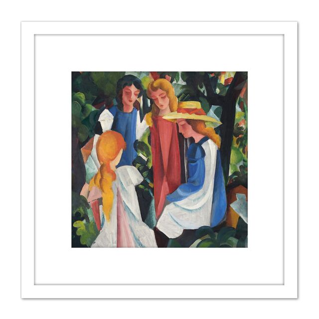 Artery8 August Macke Four Girls 8X8 Inch Square Wooden Framed Wall Art Print Picture with Mount in White - image 1