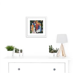 Artery8 August Macke Four Girls 8X8 Inch Square Wooden Framed Wall Art Print Picture with Mount in White - thumbnail 2