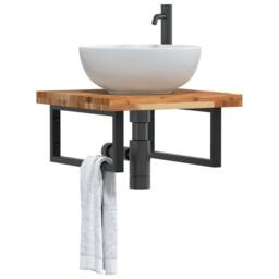 Berkfield Home Basin Shelf Wall Mounted Steel & Solid Wood Acacia in Brown - thumbnail 2