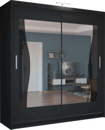 MN Furniture Basel Mirror Sliding Wardrobe - LED Light 203cm x 217cm in Black - Size: 203 cm x 217 cm - thumbnail 2
