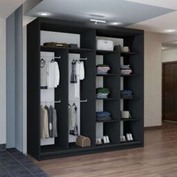 MN Furniture Basel Mirror Sliding Wardrobe - LED Light 203cm x 217cm in Black - Size: 203 cm x 217 cm - thumbnail 4
