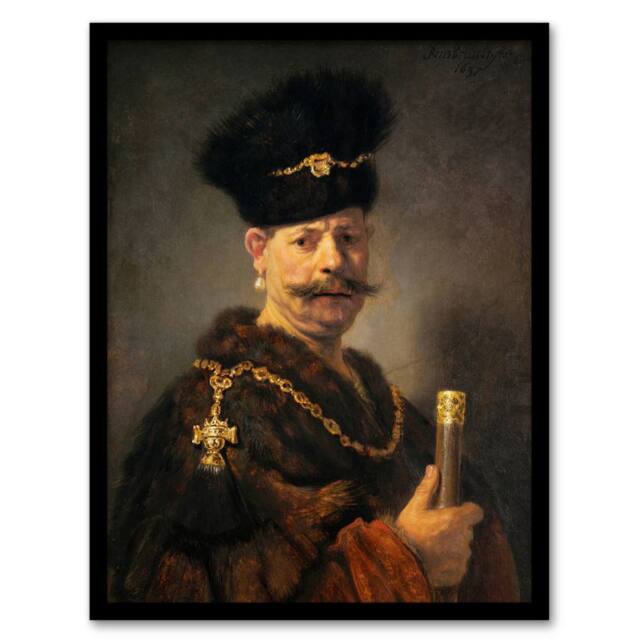 Artery8 Rembrandt van Rijn A Polish Nobleman Portrait Framed Art Picture Print - Size: A3 - image 1
