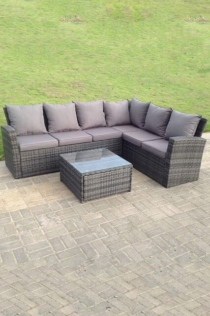 Fimous High back mixed outdoor corner rattan sofa set square coffee table in Dark Grey - image 1