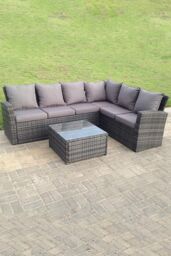 Fimous High back mixed outdoor corner rattan sofa set square coffee table in Dark Grey - thumbnail 4